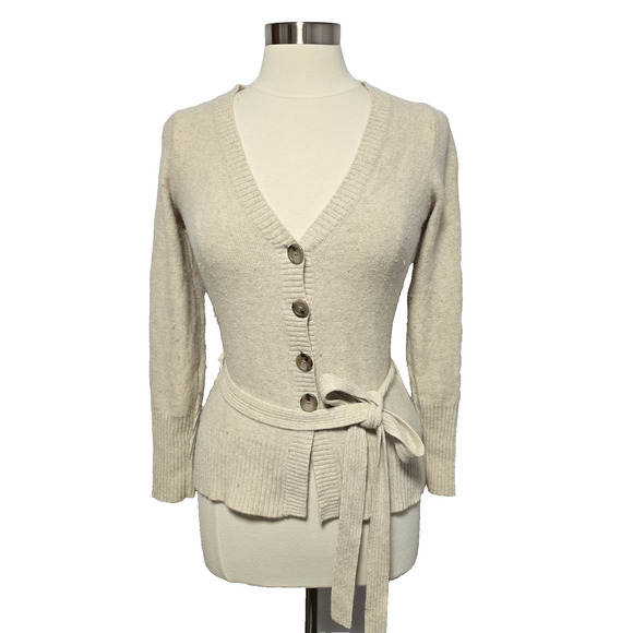 Banana Republic Wool Angora Beige Cardigan Wrap Belt Sweater Medium Rabbit Hair - Picture 1 of 9